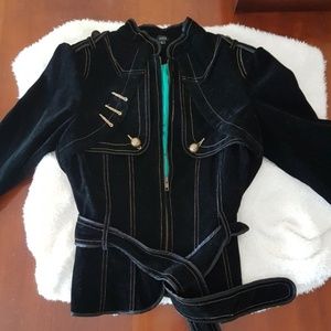 Decorative Military Jacket in Black Suede